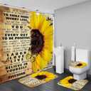 AZHM 4pcs Shower Curtain Sets with Rugs Sunflower Bathroom Set Decor Inspirational Quotes Bathroom Curtains Shower Set with Rugs and Accessories (Beige)