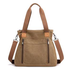 Tuobo Canvas Tote Purse for Women Work Shoulder Crossbody Bag Vintage Multi-pocket Handbags (Brown)