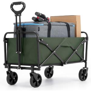Collapsible Foldable Wagon,Wagons Carts Foldable with Wheels,Utility Grocery Folding Beach Wagon for Sand Garden Sports Shopping Outdoor(Bottle Green).