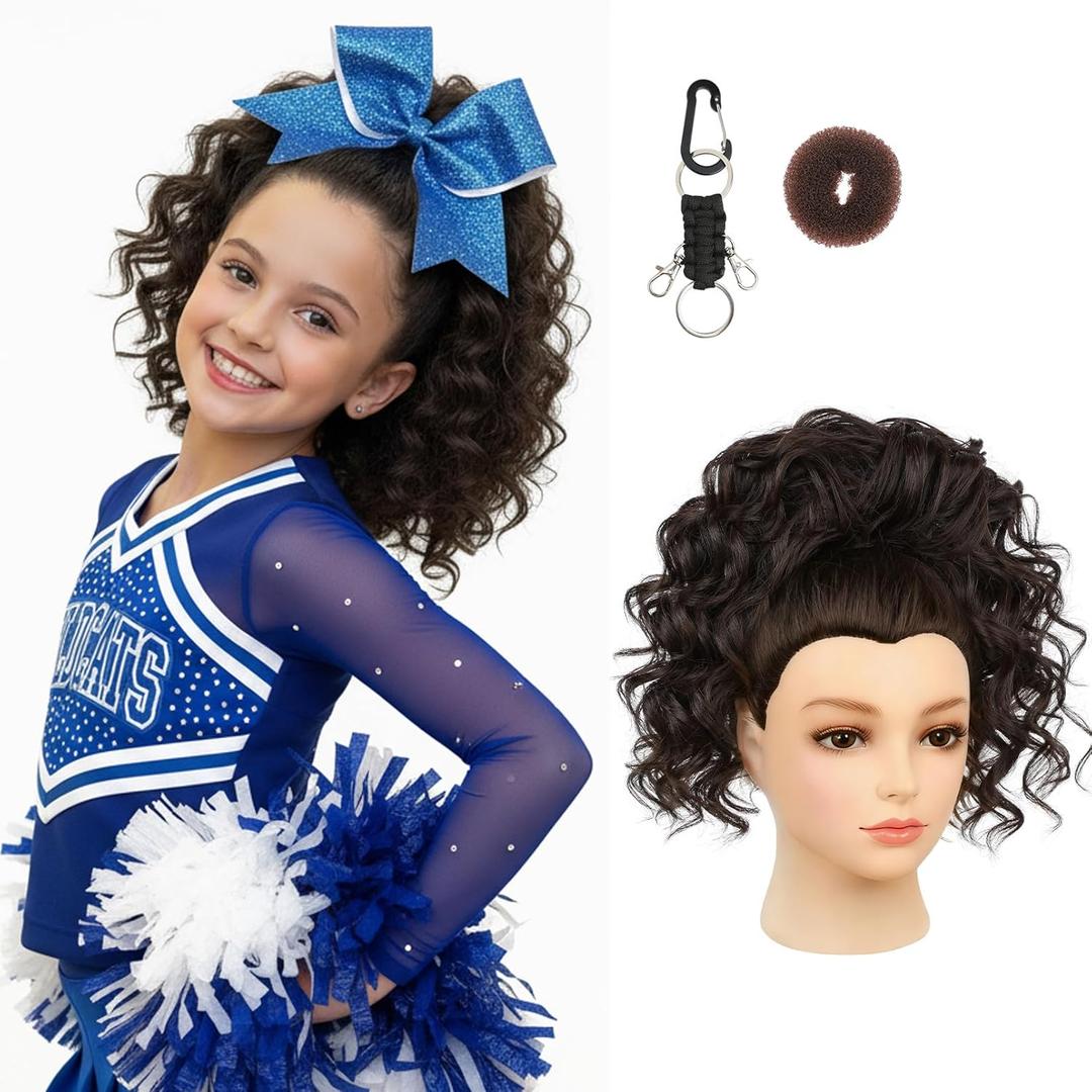 SEIKEA Cheer Ponytail Hair Piece, Lightweight Curly Cheerleader Hairpiece Realistic Natural Soft 14" Ponytail Extension for Cheerleader Competition Dance for Girls Teens Dark Brown