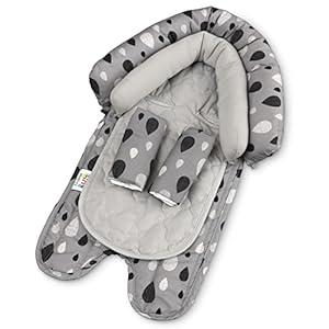 Travel Bug Baby & Toddler 2-in-1 Head Support Duo Head Support + Strap Covers for Car Seats, Strollers & Bouncers (Raindrop)