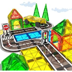 Magnetic Tiles, 40PCS Magnetic Blocks Set Including 1 Cars, Educational Magnets Tiles Toys Boys Girls Kids Ages 3 4 5 6 7 8 9+ Year Old