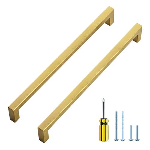 Ravinte Gold Cabinet Pulls Brushed Brass Kitchen Cabinet Handles Come with Screwdriver (10 in Hole Center, 15 Pack)