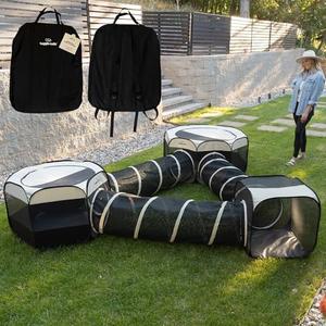 Cat Tents & Tunnels - Large Indoor-Outdoor Cat Playpen Enclosure for Indoor Cats, Dogs, Kittens, Puppies, Ferrets, Bunnies & Small Animals - Enclosed Cat Run Tunnels, Catio, Condo (X-Large 6-in-1 (129"L x 118"W x 22.4"H), Black, Black, and Tan)