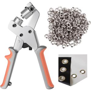 KING PIECES LACUISINE Grommet Tool Kit Handheld Hole Punch Pliers Portable Grommet Hand Press Machine Manual Puncher w/ 500pcs Silver Grommets of 3/8 Inch (10mm)