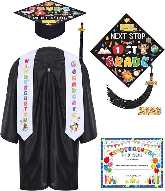 Kindergarten Graduation Cap and Gown - Preschool Graduation Cap and Gown with Stole Certificate for Kids 2026 27