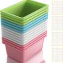 14 Pack Plastic Cubby Storage Bins 12" x 8" x 5", Storage Baskets for Shelves with Self-Adhesive Label Stickers, Classroom Organizer Bins, Desk Organizer Basket for Toys Books Cosmetics Arts & Crafts