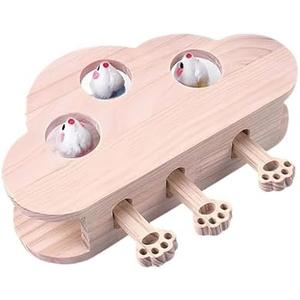 Piegricdiat Whack-a-Mole Interactive Cat Toy,Eco-Friendly Wooden Activity Center with 3 Holes for Engaging Indoor Play & Exercise (Three Hole)