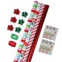 LaRibbons Christmas Wrapping Paper Roll with Cutlines, Polka Dot & Stripe Design with Gift Bow & Ribbons & Tags, Perfect for Christmas, Holiday Party, 30 Inch X 10 Feet (4Rolls, 100 sq.ft.ttl.)