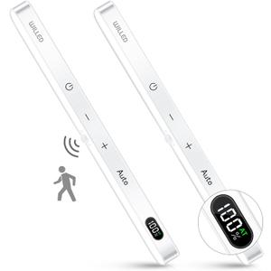 WILLED Under Cabinet Lights Rechargeable, Battery Display, 60 LED Touch Light Bar, Motion Sensor Light Indoor, Battery Operated Closet Light Wireless, Stick on Under Counter Lights for Kitchen(2 Pack) (Cool White 6000K)