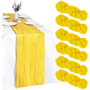 6 Pack Yellow Cheesecloth Table Runner 10FT Boho Gauze Fabric Table Runner 35 x 120 Inch Rustic Sheer Runner forWedding Decor Baby Shower Party Boho Table Decoration(Yellow)