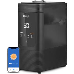 LEVOIT 6L Smart Warm and Cool Mist Humidifiers for Home Bedroom, 60H Runtime and Auto Customized Humidity for Large room, Schedule, Easy Top Fill, Essential Oil Diffuser, Whisper-Quiet, Handle, Black