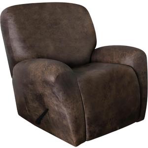 Recliner Chair Covers Leather Like, 4 Pieces Lazy Boy Recliner Cover for Recliner Chair, Soft Sofa Slipcover Furniture Protector Washable Sofa Cover for Pets Kids (X-Large, Dark Brown) (1 XL Seater)