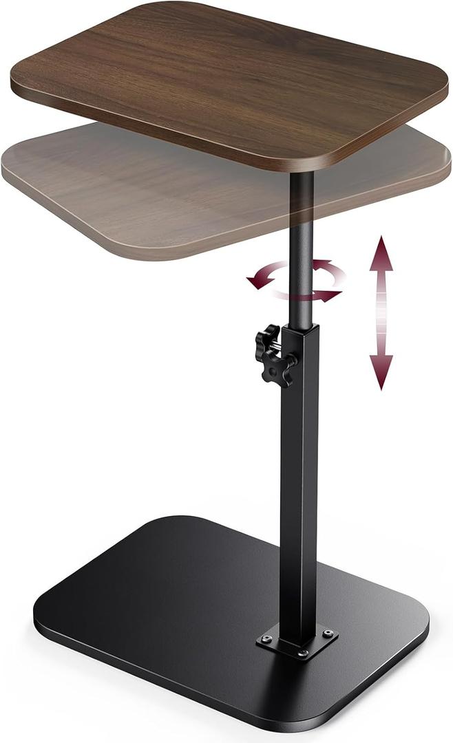 End Table C-Shaped Adjustable Pedestal Side Table Night Stand with 360 Rotating Top, Height Adjustable, Small Couch Living Room or Bedroom Versatile End Table for Sofa or Bedside, Rustic Brown