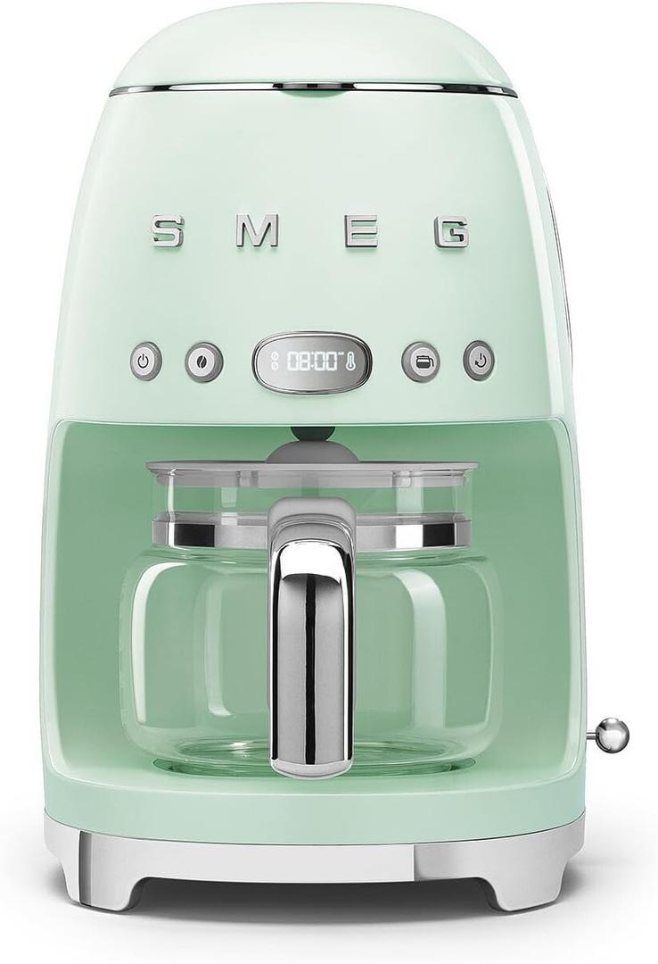 Smeg 50's Retro Style Aesthetic Drip Coffee Machine with 10 Cup Glass Carafe, Auto Start Feature, Keep Warm Plate, and Two Coffee Strength Settings (Pastel Green)