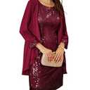 GRACE KARIN Women's Sequin Dress Wedding Guest Dresses Mother of the Bride Dresses Formal Dress Two Piece Dress Knee Length (Red, L)