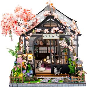 DIY Miniature House Kit, DIY Book Nook with LED Light | 3D Puzzles for Adults and Teens, Building Kits for Bookshelf Decor, Creative Gift for Craft Lovers | Sakura Greenhouse, Standard Book Nook Size