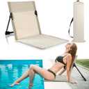 Karenhi 1 Pcs Foldable Poolside Chairs Portable Beach Chair Folding Poolside Chairs for Edge of Pool for Adults Traveling Camping Picnic Lawn Accessories (Light Beige)