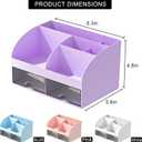 COMFYROOM Desk Organizer with 6 Compartments and 2 Drawers, Plastic Makeup Organizer, Pen Holder for Desktop Storage, Desk Organization for School, Home, Office Supplies (Purple)
