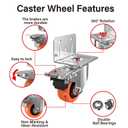 2inch L-Shaped Caster Wheels, Side Mount Casters Set of 4, Heavy Duty Casters with Brake, Double Bearing Locking Polyurethane(PU) Wheels for Baby Beds/Cabinets/Furniture4 Pack