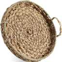 Thyle Large 16 Inch Round Woven Serving Tray with Handles Oversized Wicker Tray Decorative Wicker Basket for Table Decor Coffee Fruit Bread Storage and Display