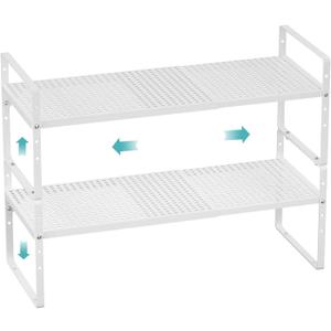 Cabinet Organizer Shelves,Metal Adjustable Height Spice Racks,D:10.24" x W:16.5"-27.2",Stackable Storage Shelves for Cabinet,Pantry,Counter,Cupboard,2 Packs Expandable Kitchen Under Sink Storage Racks