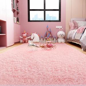 Ophanie Pink Rug 36"*58" for Bedroom Girls, Kids Fluffy Kawaii Fuzzy Shag Circle Circular Area Rugs, Cute Plush Christmas Small Carpet, for Teen Baby Nursery Home Living Room Decor Aesthetic
