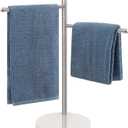 Hand Towel Holder, F-Shape Hand Towel Stand with Marble Base, Stainless Steel Swivel Hand Towel Rack Standing Towel Bar for Bathroom Kitchen Countertop, 2 Arms (Brushed Nickel)
