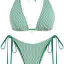 ZAFUL Women's Triangle Bikini Multiway Fishnet Tie Side Bandeau Halter String Bikini Set Two Piece Swimsuit Bathing Suits, Size: L
