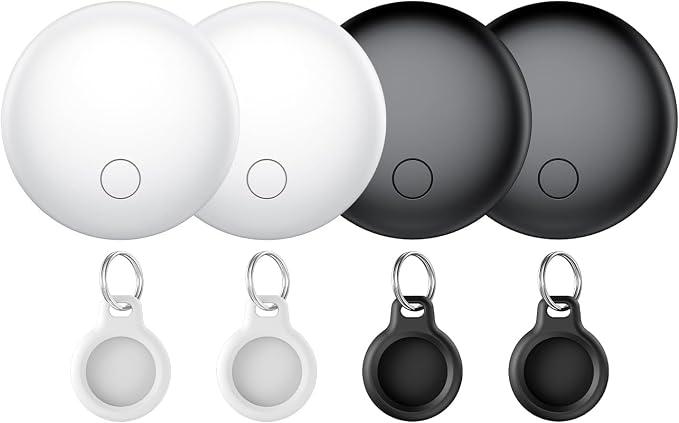 Air Tracker Tags 4-Pack, Item Finders Work for Apple Find My APP(iOS Only) Tracker Tags for Keys, Luggage, Backpack etc,Replaceable Battery Last 1 Year, IP67 Waterproof Round Tag with Holder Keychain