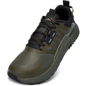 Lamincoa Wide Men's Sneakers Hiking Walking Lightweight Breathable Shoe Non-Slip Outdoor Sports Trail Running Tennis Sneaker (Size 9.5 Wide, Armygreen)