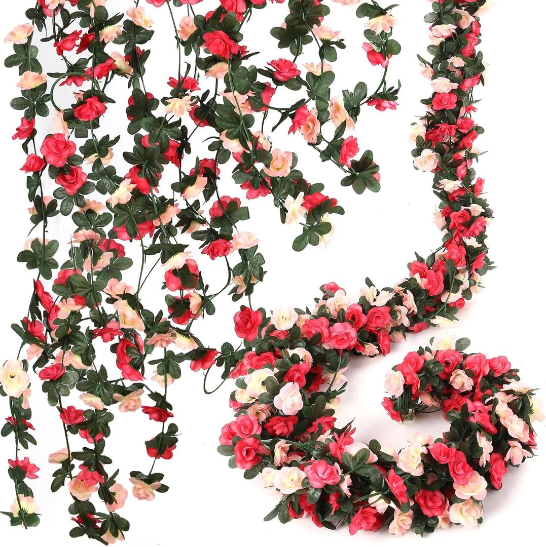 Alotiki 16 Pcs 131.2 FT Flower Garland,Rose Garland,Pink Flower Vines for Decoration, Wedding, Garden, Wall Decoration,Backdrop,Bedroom,Birthday Party