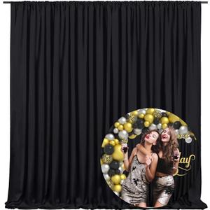 10 x 7 Feet Black Backdrop Curtain for Partie, Background Curtains for Photoshoot, Birthday, Wedding, Halloween, Christmas, Anniversary, Engagement Party Decorations 5Ft x 7Ft, 2 Panels