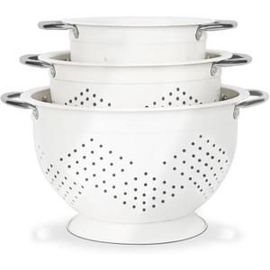 Hillbond Colander Set for Kitchen, 1.5, 3, 5 Qt Stainless Steel Handle Food Strainers and Colanders for Pasta, Vegetables, and Fruits, Coated Metal Kitchen Essential Colanders