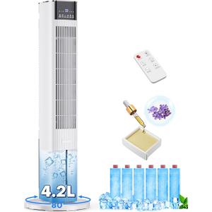 BIGOOSE 42 INCH Swamp Cooler Air Conditioner w/ 4 Modes & 3 Speeds, Aroma&Memory Function Portable Evaporative Air Cooler, 4.2L Dual Tank, 15H Timer, 6 Ice Packs Windowless Air Conditioner for Bedroom