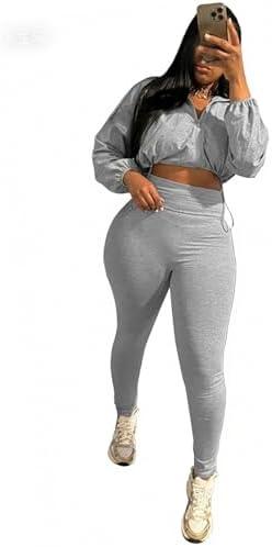 Uni Clau Women 2 Piece Outfits Tracksuit Drawstring Long Sleeve Zip Up Crop Jacket with Bodycon Pant Set Sweatsuit Clothes