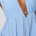 GORGLITTER Women's Tie Backless Babydoll Halter Top Sleeveles sDeep V Neck Peplum Tops (Blue, XL)