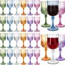 24 Pcs Plastic Vintage  Glasses, 7 Oz Plastic Colored Water Goblets for Party Wedding, Unbreakable Drinking Glasses Cups with Stem, Reusable Cups for Beer, Cocktail, Whiskey, 6 Color