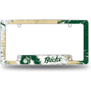 Rico Industries NBA Milwaukee Bucks Tie Dye 12" x 6" Chrome All Over Automotive License Plate Frame for Car/Truck/SUV