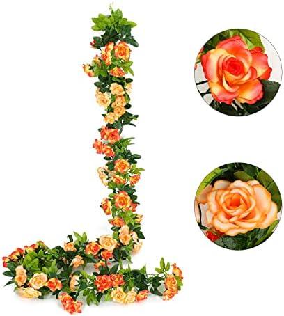 JUSTOYOU 4 Pack (15.8FT) Fake Rose Garland, Artificial Rose Vines Flowers Hanging Silk Rose Vine Wedding Home Backdrop Party Arch Arrangement Decoration