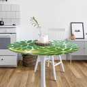Dark Light Green Round Fitted Tablecloth Elastic Edged Floral Table Cover Waterproof Wipeable Table Cloth Tablecloth Fits Tables up to 45"-56"