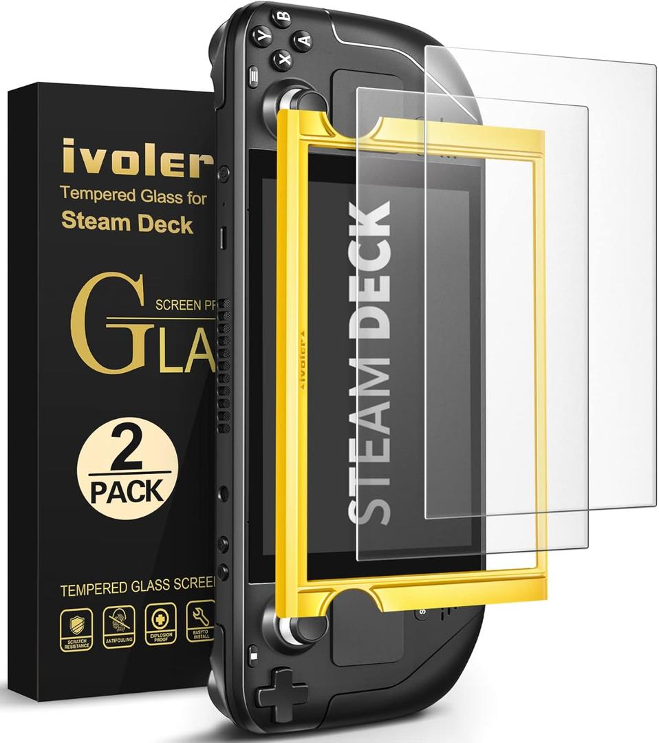 ivoler 2-Pack anti-glare Etched Screen Protector for Steam Deck 7.0''/Steam Deck OLED 7.4'', Matte Anti Glare Tempered Glass with Alignment Frame Anti-Scratch Full Coverage Guard for Steam Deck
