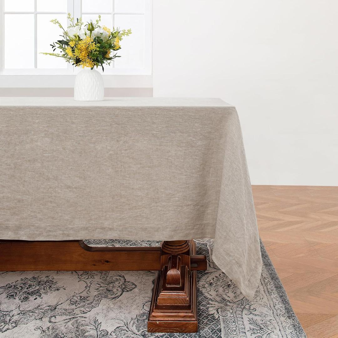 Linen World Linen Tablecloth,100% French Linen Beige Tablecloth 90" x 60" Inch,Washable Rectangular Tablecloth for Dining,Outdoor,Weddings and Restaurants,Decorative Thanksgiving Christmas