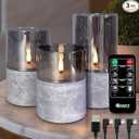 LEDHOLYT Rechargeable Marble Flameless Candles, Gray Glass LED Pillar Candle with Remote & Timer,Decorative Candles for Living Room, Bedroom, Holiday Décor & Gifts for Women,Set of 3