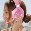 ZIUMIER Z20 Pink Gaming Headset with Microphone, Compatible with PS4 PS5 Xbox One PC Laptop, Over-Ear Headphones with LED RGB Light, Noise Canceling Mic, Stereo Surround Sound (Pink)