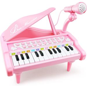Love&Mini Piano Keyboard Toys for Girls - 24 Keys Toddler Piano Music Toy Instruments with MicrophonePink Piano Toys for 1 2 3 4 5 Years Old Girls Birthday Xmas Gifts (24 Keys Pink Piano Toy)