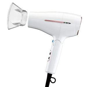 Conair Double Ceramic Travel Dryer with Concentrator & Folding Handle, 1875W Travel Blow Dryer with Smart Voltage Technology, Ionic Conditioning Fights Frizz, 3 Heat & 2 Speed Settings, White