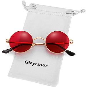 Gleyemor Polarized Round Sunglasses for Men Women Hippie Small Circle Glasses Red Yellow Lenses (01 Gold/Clear Red)