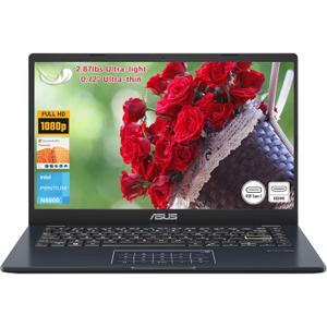 ASUS Vivobook go 14" FHD Laptop, Intel Pentium N6000 (Up to 3.30GHz), 4GB RAM, 64GB eMMC, Thin & Light, NumberPad, Webcam, HDMI, Wi-Fi, Win 11 Home in S Mode 