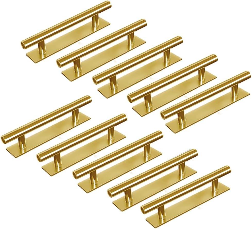 10 Pack Self-Stick Push Pull Helper ABS Plastic Wardrobe Handle Instant Cabinet Drawer Furniture Handles (Gold)
